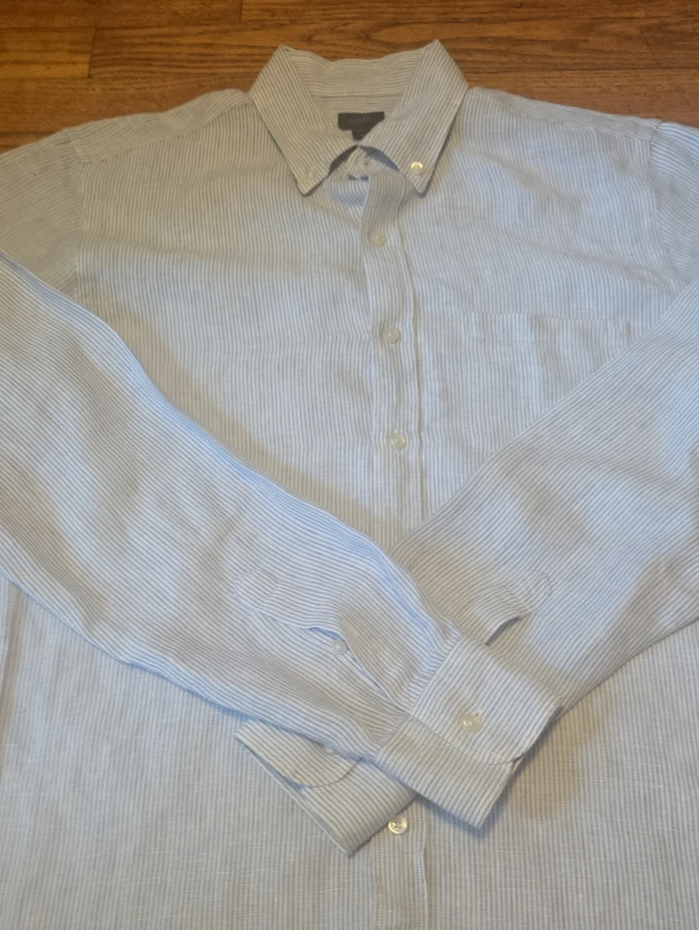 J.Crew Men MT Tall Baird McNutt Irish Linen Striped Button Down Shirt Blue White